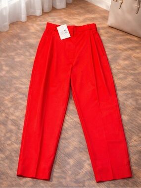 Anna October High Waist Crop Trouser Red Pleated Tailored Pants Size S NWT $430